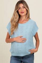 Blue Knit Short Sleeve Sweater Maternity Top