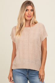 Beige Knit Short Sleeve Sweater Top