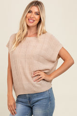 Beige Knit Short Sleeve Sweater Top