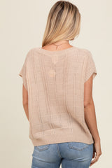 Beige Knit Short Sleeve Sweater Top