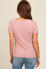 Mauve Ruffle Trim Ribbed Top