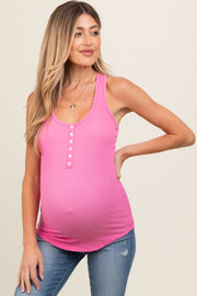 Pink Textured Button Accent Maternity Tank Top