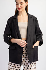 Black Linen Rolled Cuff Maternity Blazer