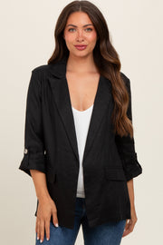 Black Linen Rolled Cuff Maternity Blazer