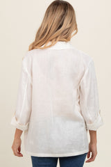 White Linen Rolled Cuff Maternity Blazer