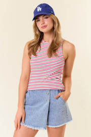 Red Striped High Neckline Tank