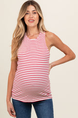 Red Striped High Neckline Maternity Tank