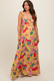 Lime Floral Side Tie Maternity Maxi Dress