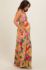 Lime Floral Side Tie Maternity Maxi Dress