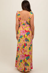 Lime Floral Side Tie Maternity Maxi Dress