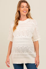 Ivory Crochet Knit Short Sleeve Sweater Maternity Top