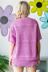 Violet Crochet Knit Short Sleeve Sweater Top