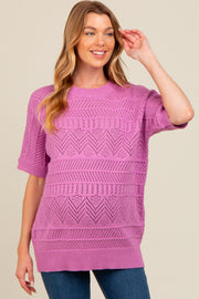 Violet Crochet Knit Short Sleeve Sweater Maternity Top