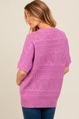 Violet Crochet Knit Short Sleeve Sweater Maternity Top