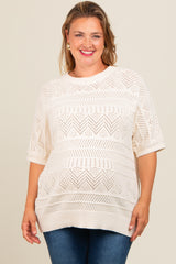 Ivory Crochet Knit Short Sleeve Sweater Maternity Plus Top