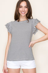 Ivory Striped Flutter Sleeve Top