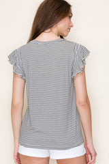 Ivory Striped Flutter Sleeve Top