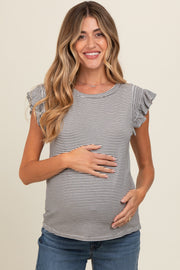 Ivory Striped Flutter Sleeve Maternity Top