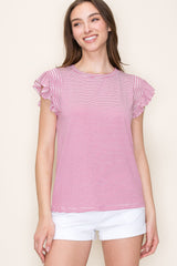 Fuchsia Striped Flutter Sleeve Top