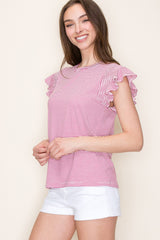 Fuchsia Striped Flutter Sleeve Top