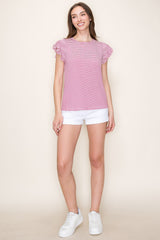 Fuchsia Striped Flutter Sleeve Top