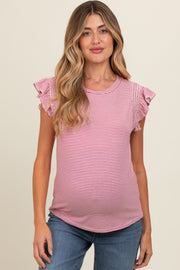 Fuchsia Striped Flutter Sleeve Maternity Top