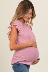 Fuchsia Striped Flutter Sleeve Maternity Top