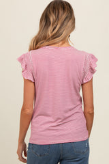 Fuchsia Striped Flutter Sleeve Maternity Top