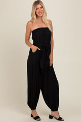 Black Strapless Sash Tie Jumpsuit