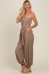 Mocha Strapless Sash Tie Jumpsuit