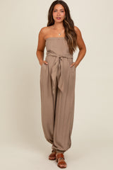 Mocha Strapless Sash Tie Maternity Jumpsuit