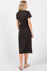 Black Tie Front Round Neck Kni Midi Dress