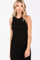 Black Ribbed Knit Sleeveless Dress