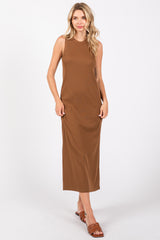 Mocha Ribbed Knit Sleeveless Maternity Dress