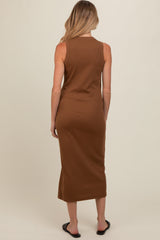 Mocha Ribbed Knit Sleeveless Maternity Dress