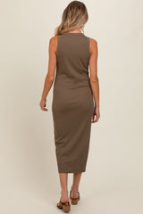 Olive Ribbed Knit Sleeveless Maternity Dress