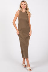 Olive Ribbed Knit Sleeveless Maternity Dress