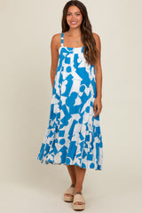 Blue Geometric Print Maternity Midi Dress