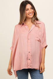 Mauve Satin Oversized Maternity Shirt