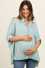 Sage Satin Oversized Maternity Shirt