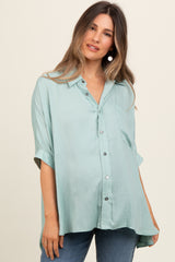 Sage Satin Oversized Maternity Shirt