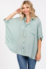 Sage Satin Oversized Maternity Shirt