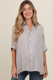 Grey Satin Oversized Maternity Shirt