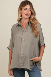 Olive Satin Oversized Maternity Shirt