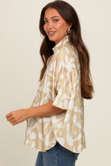 Beige Abstract Leaf Button Down Maternity Shirt