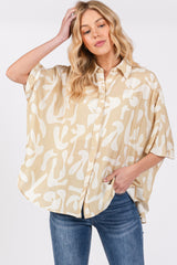 Beige Abstract Leaf Button Down Shirt