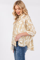 Beige Abstract Leaf Button Down Shirt