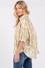 Beige Abstract Leaf Button Down Shirt