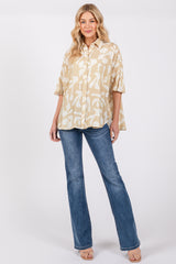 Beige Abstract Leaf Button Down Shirt