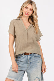 Olive Striped Split V-Neck Dolman Sleeve Top